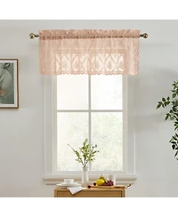 Hlc.me Isabella Floral Rod Pocket Lace Semi Sheer Voile Short Valance for Small