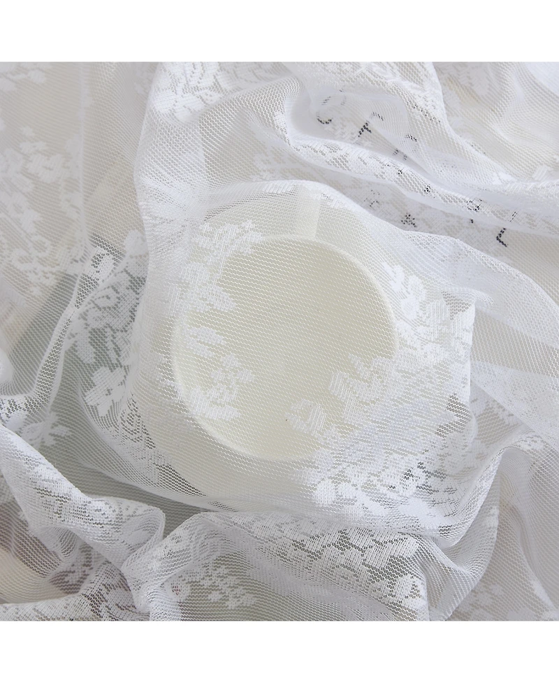 Hlc.me Jolene Floral Rod Pocket Lace Short Cafe Swags for Small Windows - 28 x 36 Inch Length (White Swags, Set of 2)