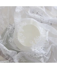 Hlc.me Jolene Floral Rod Pocket Lace Short Cafe Swags for Small Windows - 28 x 36 Inch Length (White Swags, Set of 2)