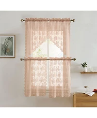 Hlc.me Jolene Floral Rod Pocket Lace Semi Sheer Voile Short Valance for Small