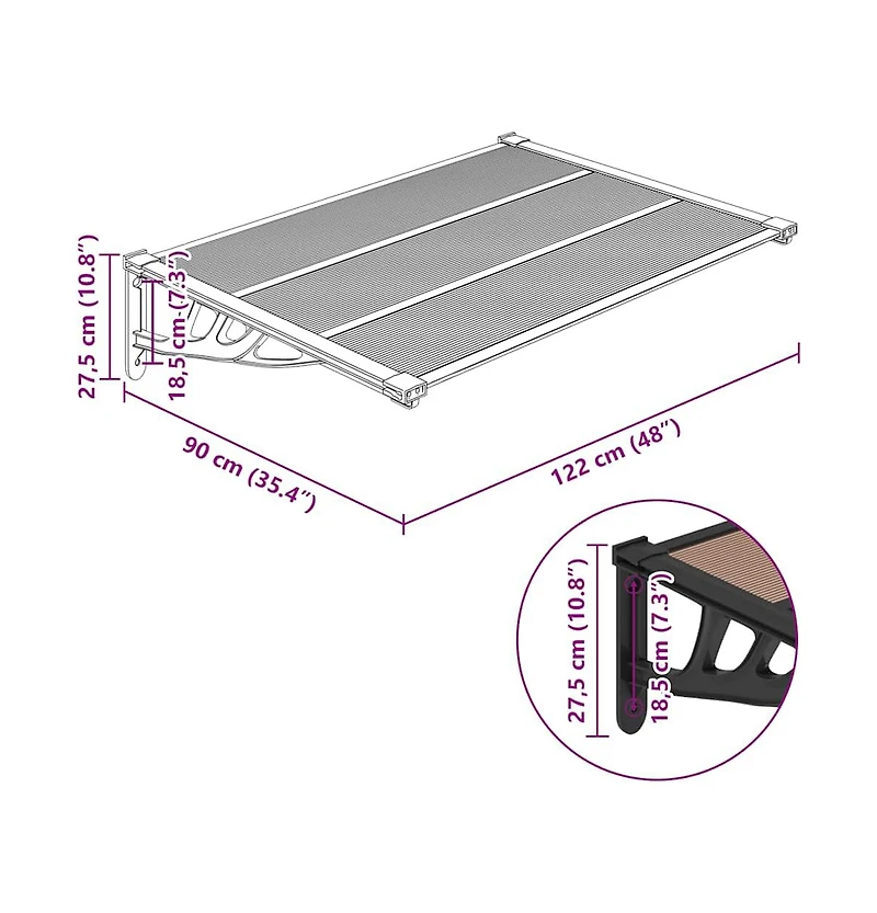 Door Canopy Black 48"x35.4" Polycarbonate