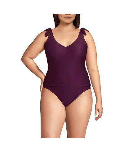 Lands' End Plus Tie Shoulder Ribbed Flutter Tankini Top