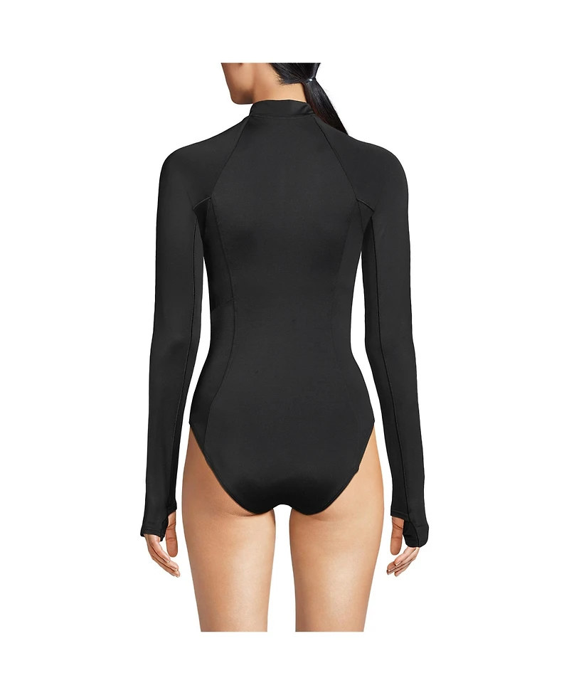 Lands' End Petite Tugless Long Sleeve Rash Guard One Piece Swimsuit