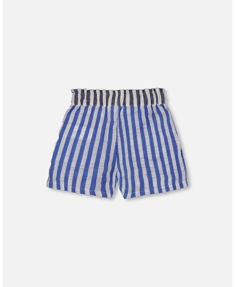 Deux par Big Girls Seersucker Short Blue And White Striped