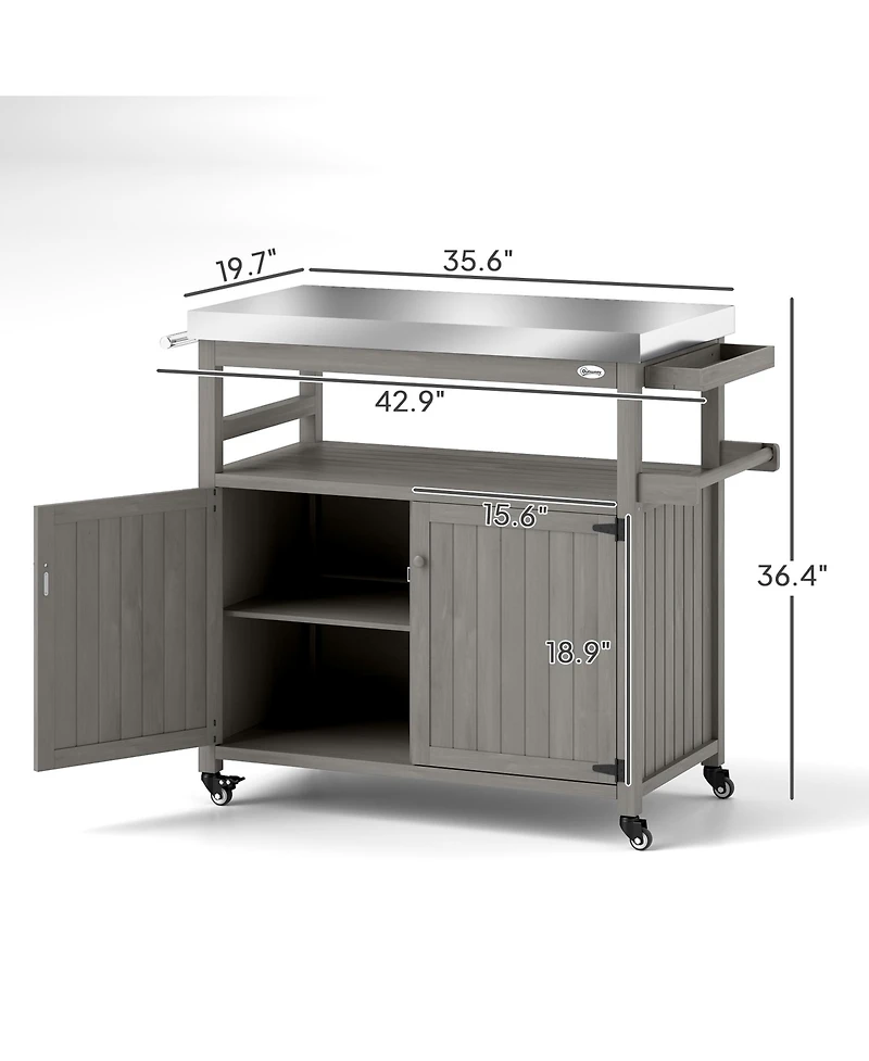 Outsunny Grill Cart, Kitchen Island with Storage Cabinets,