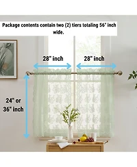 Hlc.me Jolene Floral Rod Pocket Lace Semi Sheer Voile Short Cafe Tiers for Small Windows - 28 x 24 Inch Length (Seafoam Green Tiers, Set of 2)