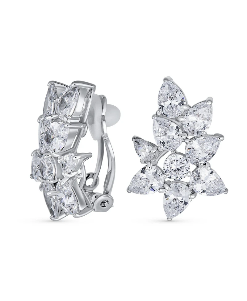 Bling Jewelry Elegant Marquise Leaf Cz Clip-On Earrings s and Proms Silver Plated