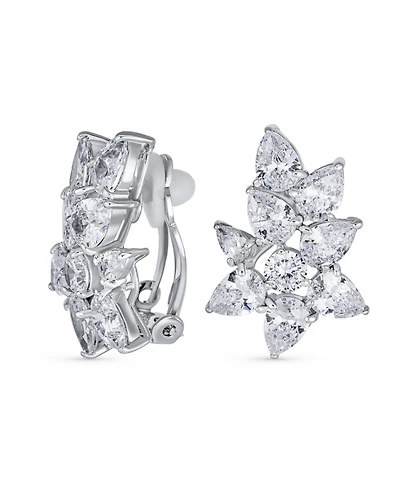 Bling Jewelry Elegant Marquise Leaf Cz Clip-On Earrings s and Proms Silver Plated