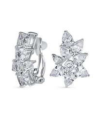 Bling Jewelry Elegant Marquise Leaf Cz Clip-On Earrings s and Proms Silver Plated