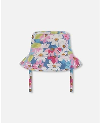 Deux par Toddler Printed Beach Sun Hat White, Pink, And Green Flowers