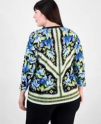 Jm Collection Plus Printed 3/4-Sleeve Top, Exclusively at Macy's