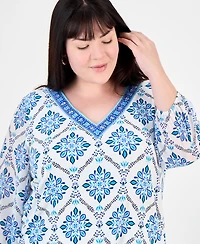 Jm Collection Plus Embellished V-Neck 3/4-Sleeve Top, Exclusively at Macy's