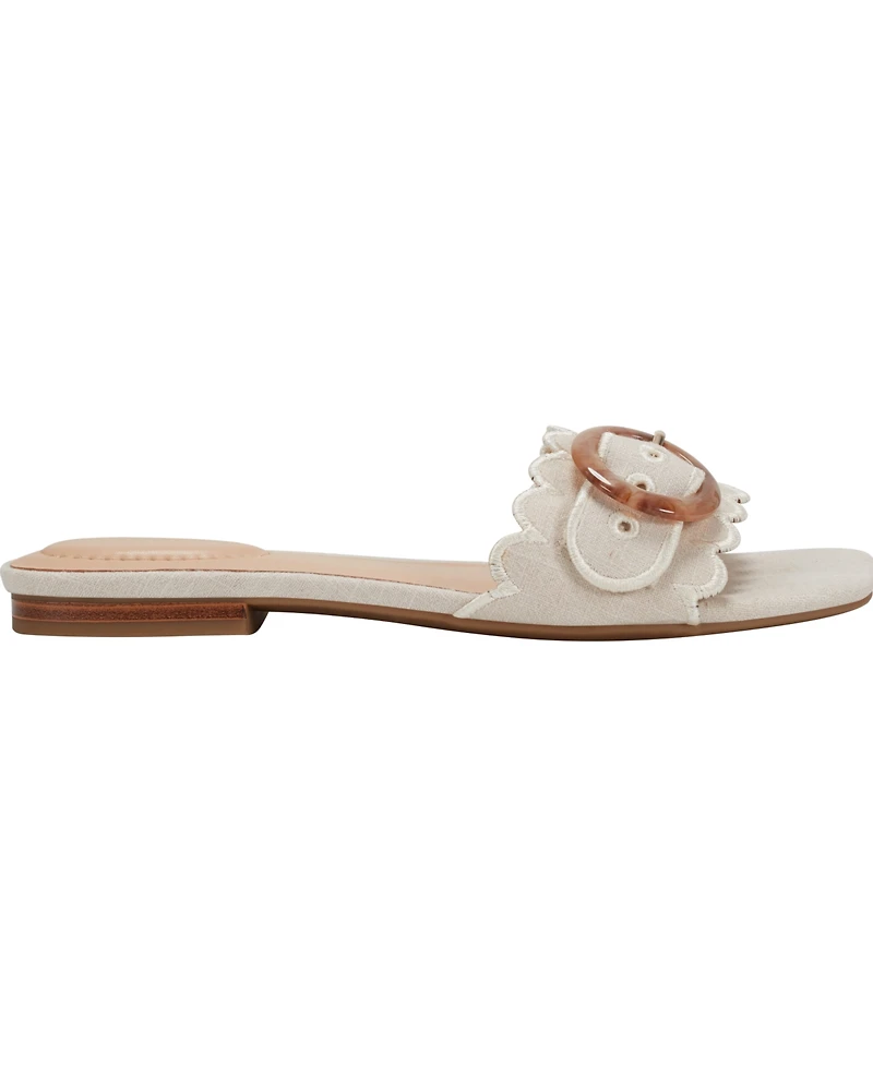 Bandolino Women's Silla Scallop Buckle Flat Slide Sandals