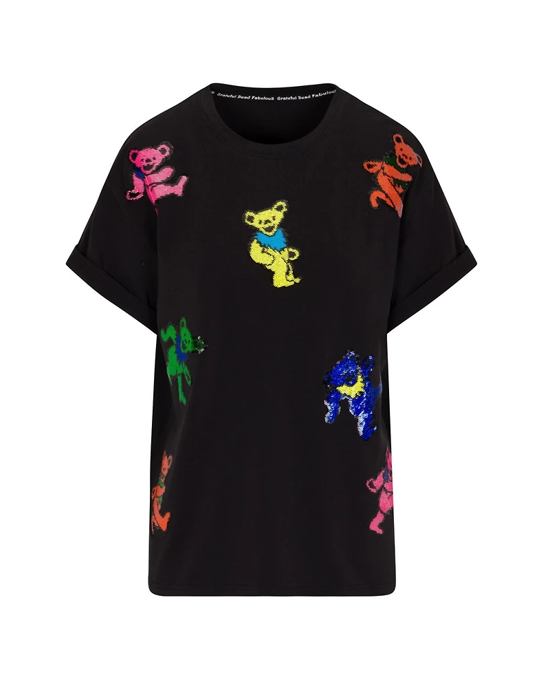 Meghan Fabulous Women's Grateful Dead Dancing Bears Sequin Relaxed T-Shirt