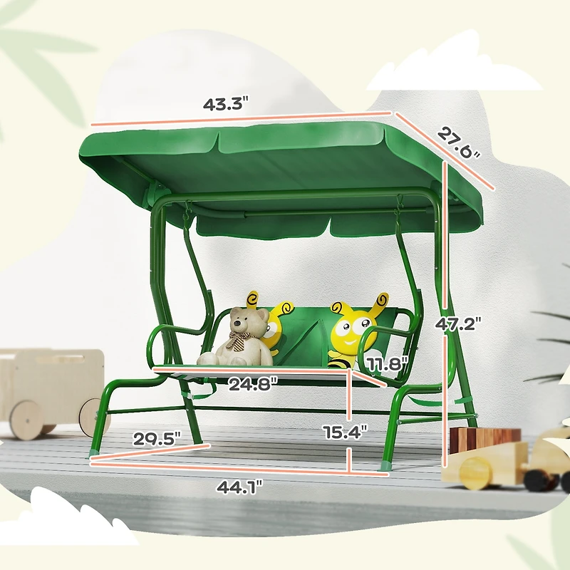 Qaba Kids Patio Swing, 2-Seater Outdoor Porch Swing Chair