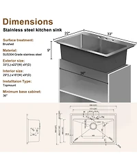 Casainc 33" L x 22" W Single Bowl Stainless Steel Topmount Kitchen Sink with Accessories