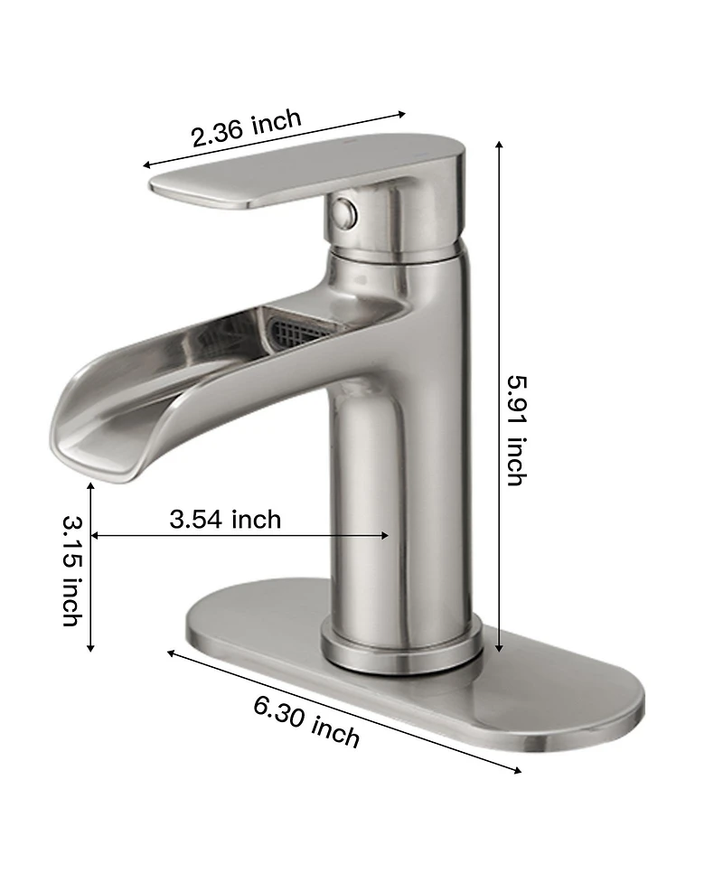 Waterfall Single Hole Single-Handle Low-Arc Bathroom Faucet With Pop-up Drain Assembly Brushed Nickel