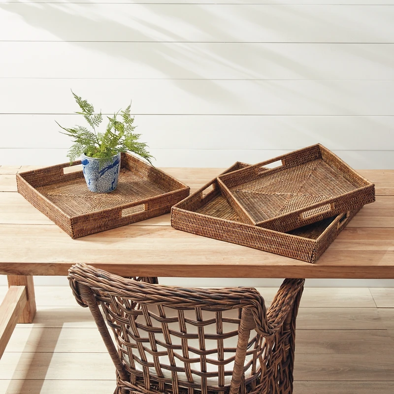 Burma Rattan Ottoman Trays, Set Of 3