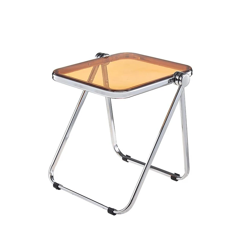 Rectangular Folding Side Table in Chrome Finish with Plastic Tabletop
