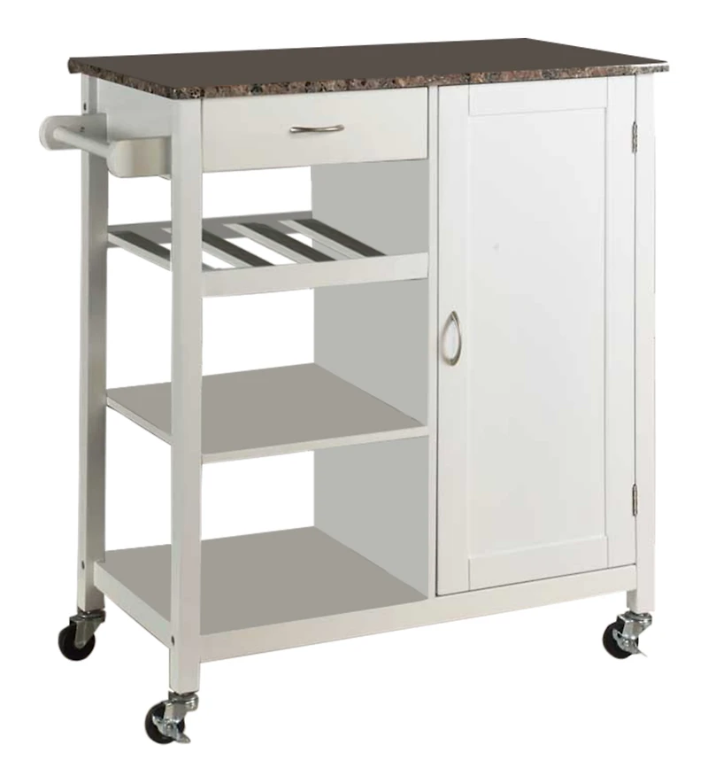 Kings Brand Furniture Sanford Wood & Marble Finish Top Kitchen Storage Cabinet Cart