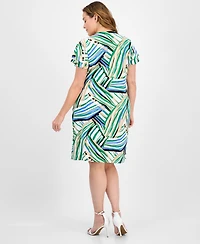 Anne Klein Plus Flutter-Sleeve Classic Faux-Wrap Dress