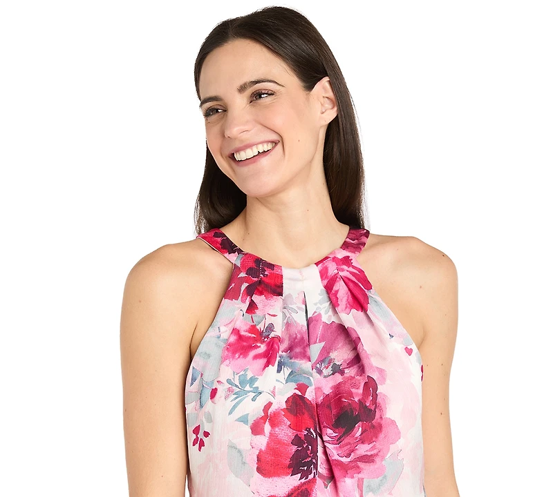 R & M Richards Petite Floral-Print High-Neck Blouson Dress