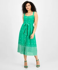 julia jordan Women's Cotton Eyelet Midi Dress