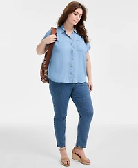 Style & Co Plus Size Short-Sleeve Chambray Shirt, Exclusively at Macy's