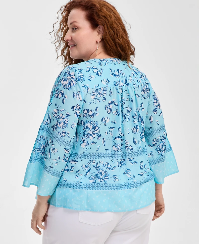 Style & Co Plus Size Printed Pintuck Top, Exclusively at Macy's