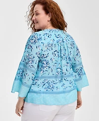 Style & Co Plus Size Printed Pintuck Top, Exclusively at Macy's