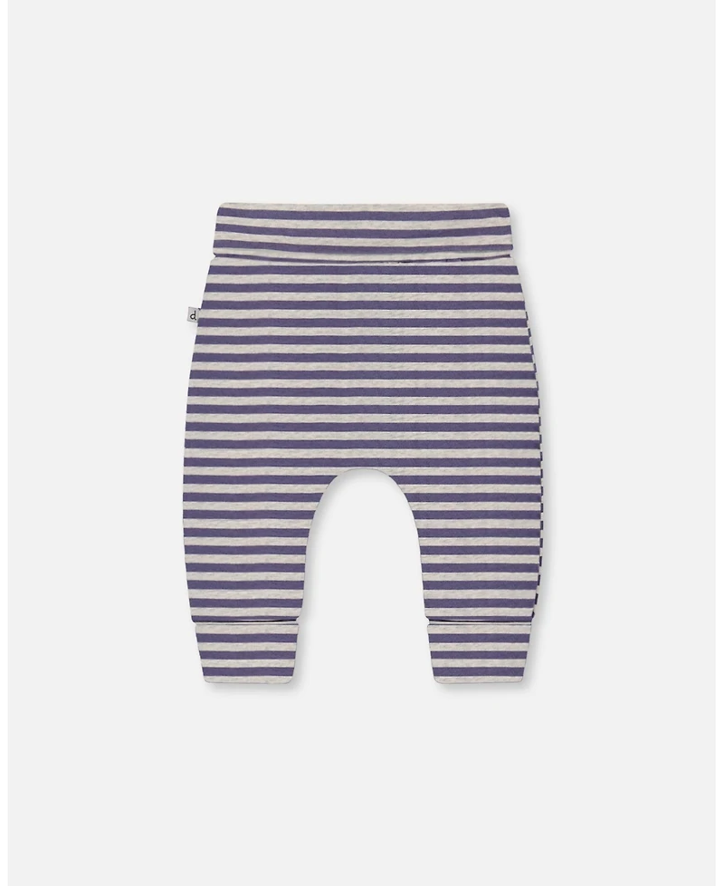 Deux par Deux Baby Boys Printed Cotton Evolutive Pant Striped Navy