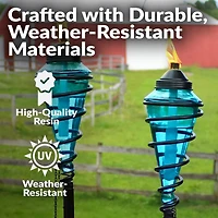 Outdoor Adjustable Height Glass and Metal Swirl Patio and Lawn Torch Set