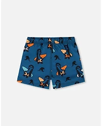 Deux par Boy Printed Swim Trunks Orange Sloths On Navy Blue - Toddler|Child