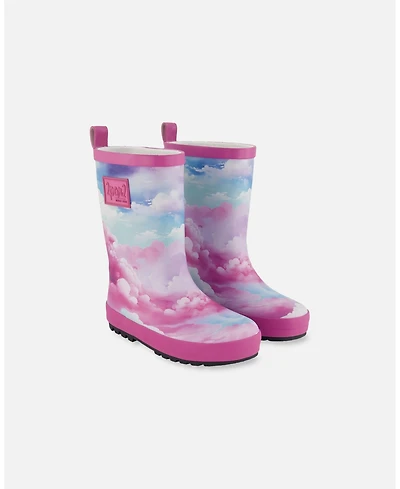 Deux par Deux Little Girls Printed Rain Boots Multicolored And Vibrant Pink Background - Toddler|Child