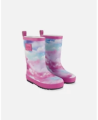 Deux par Deux Little Girls Printed Rain Boots Multicolored And Vibrant Pink Background - Toddler|Child