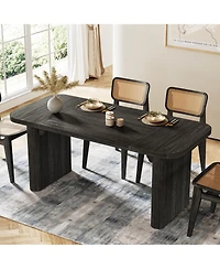 Tribesigns Farmhouse Dining Table for 4-6 People, 62-Inch Modern Kitchen with Double Robust Pedestal, Wooden Dinner Table(Only Table)