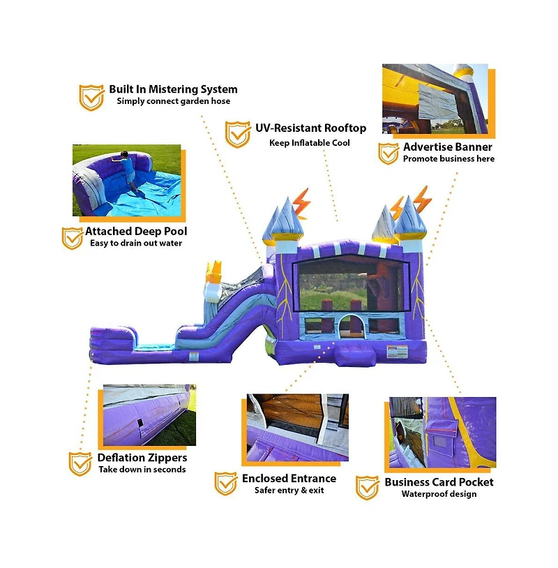 JumpOrange Thunder Commercial Grade Bounce House Water Slide with Pool for Kids and Adults (with Blower), Basketball Hoop, Wet Dry Combo, Outdoor, Big