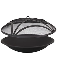 Outdoor Replacement Steel Fire Pit Bowl with Spark Screen - Black