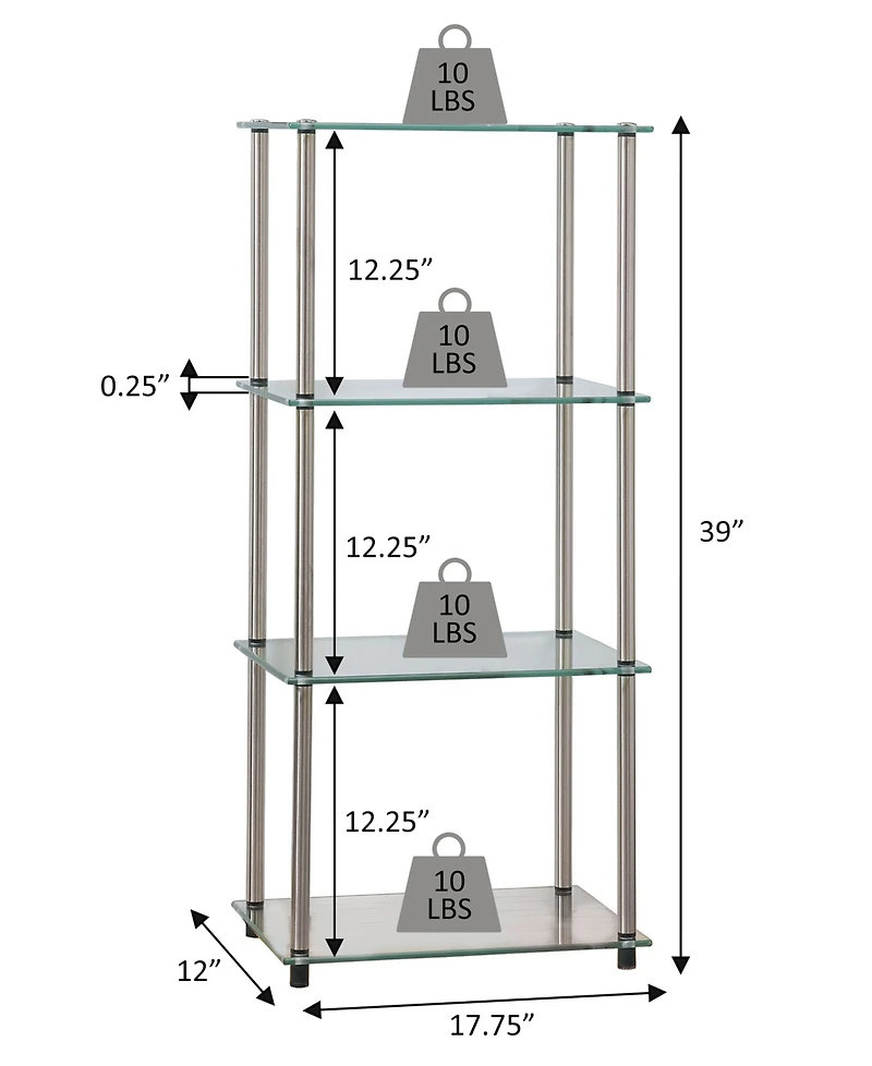 Convenience Concepts 17.75" Glass Designs2Go Classic Glass 4 Tier Tower