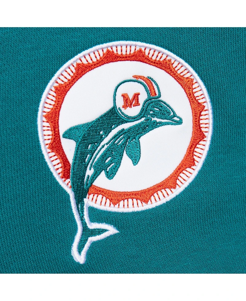 Mitchell & Ness Men's Aqua Miami Dolphins Vintage Logo Head Coach Fleece Pullover Hoodie