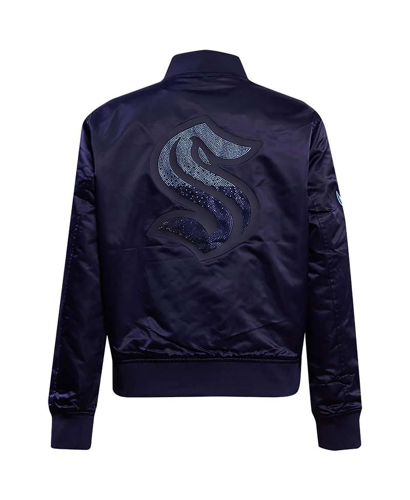 Pro Standard Women's Navy Seattle Kraken Rhinestone Jewels Satin Full-Snap Jacket