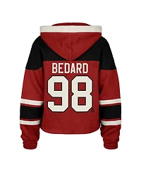'47 Brand Women's Connor Bedard Red Chicago Blackhawks Superior Lacer Cropped Pullover Hoodie