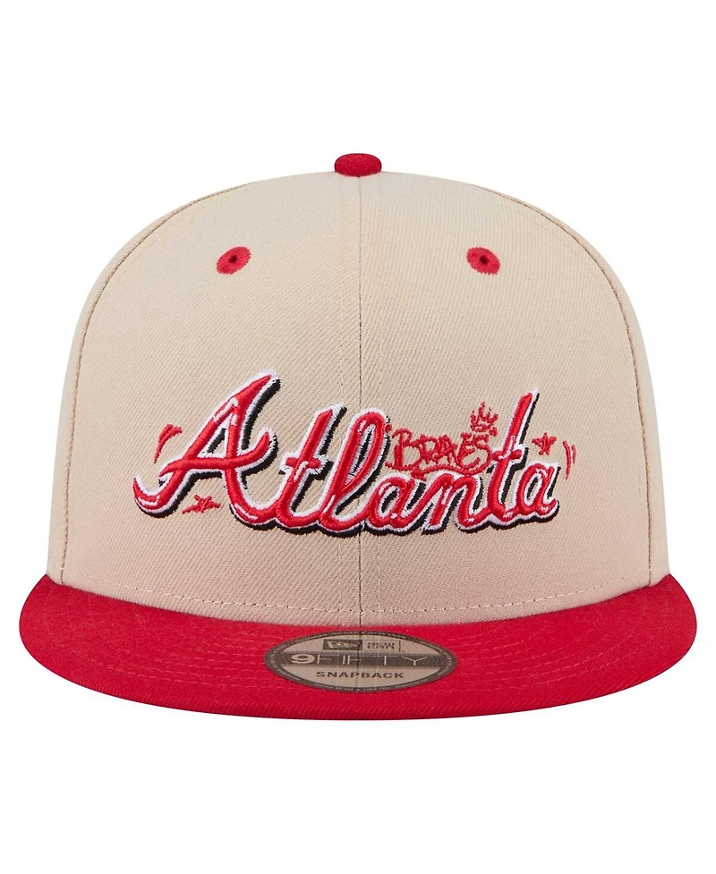 New Era Men's Cream/Red Atlanta Braves Team Art 9FIFTY Snapback Hat