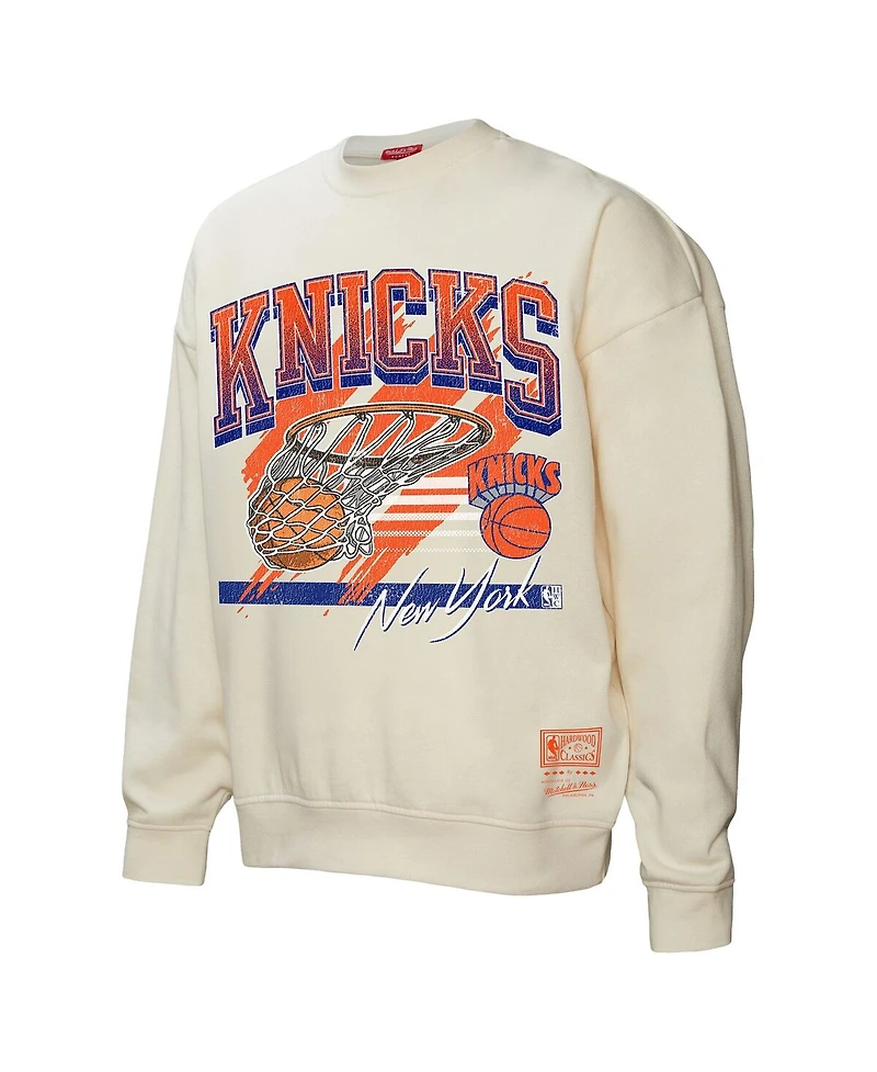 Mitchell & Ness Women's Cream New York Knicks Brush Bucket Pullover Sweatshirt