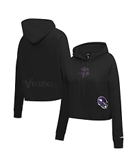 Pro Standard Women's Black Minnesota Vikings Jeweled Cropped Pullover Hoodie