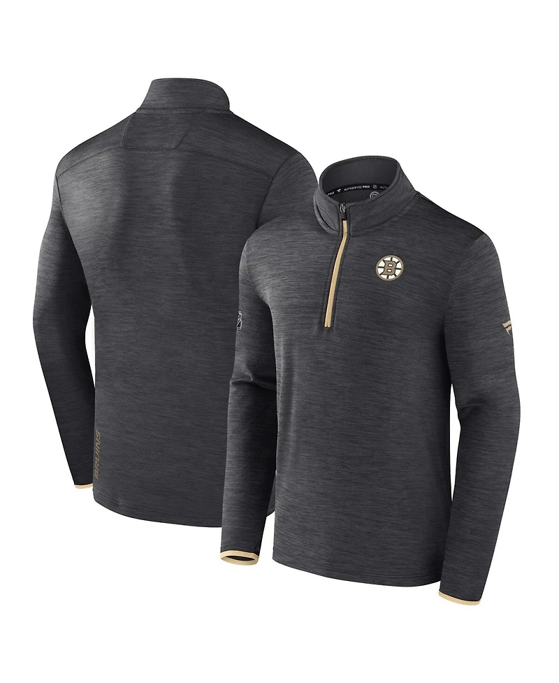 Fanatics Men's Heather Charcoal Boston Bruins Authentic Pro Quarter-Zip Pullover Top