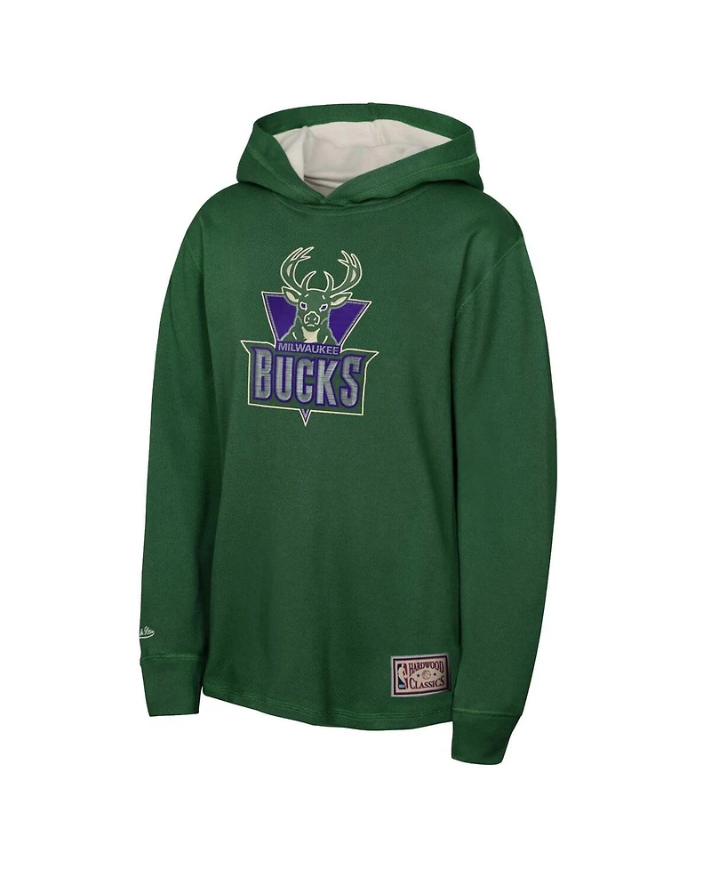 Mitchell & Ness Big Boys and Girls Green Milwaukee Bucks Hardwood Classics Lightweight Thermal Long Sleeve Hoodie T-Shirt
