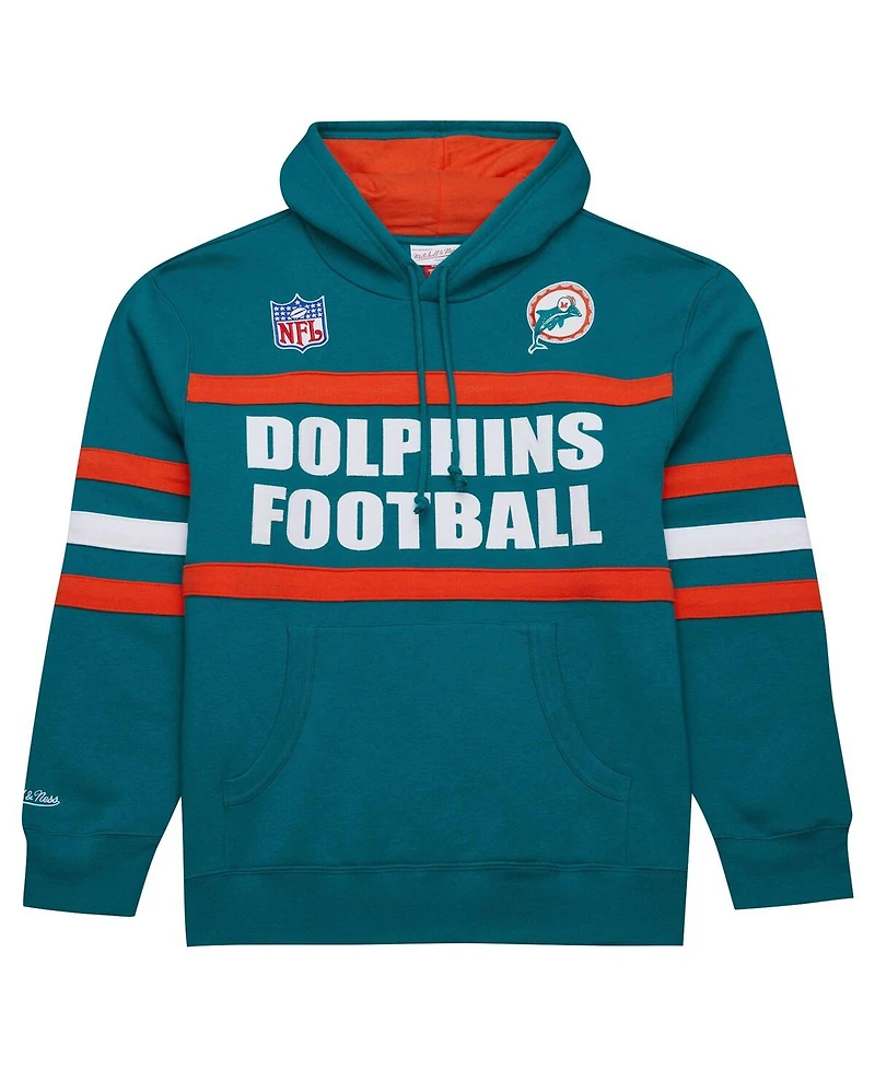 Mitchell & Ness Men's Aqua Miami Dolphins Vintage Logo Head Coach Fleece Pullover Hoodie