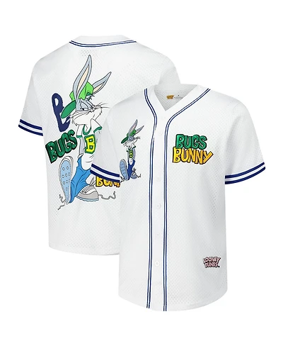 Freeze Max Men's White Looney Tunes Bugs Bunny Hip Hop Bugs Button-Up Baseball Jersey
