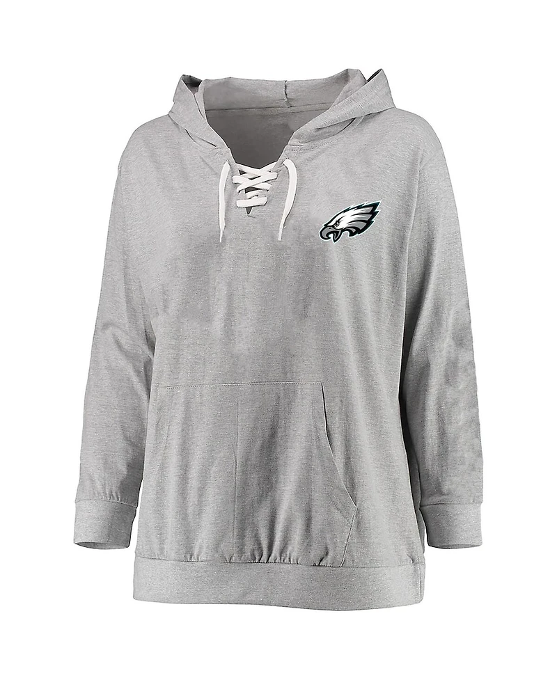 Fanatics Women's Heather Gray Philadelphia Eagles Plus Lace-up Pullover Hoodie
